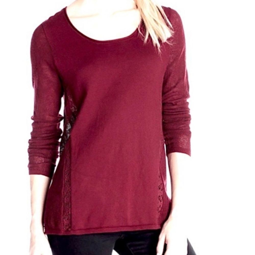Lucky Brand Burgundy Red Sweater with Lace Detailing (S)